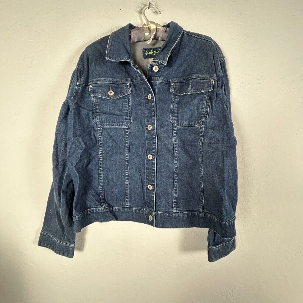 Fresh Produce Womens Button Up Denim Jean Jacket Size XXL Blue Stretch Pockets